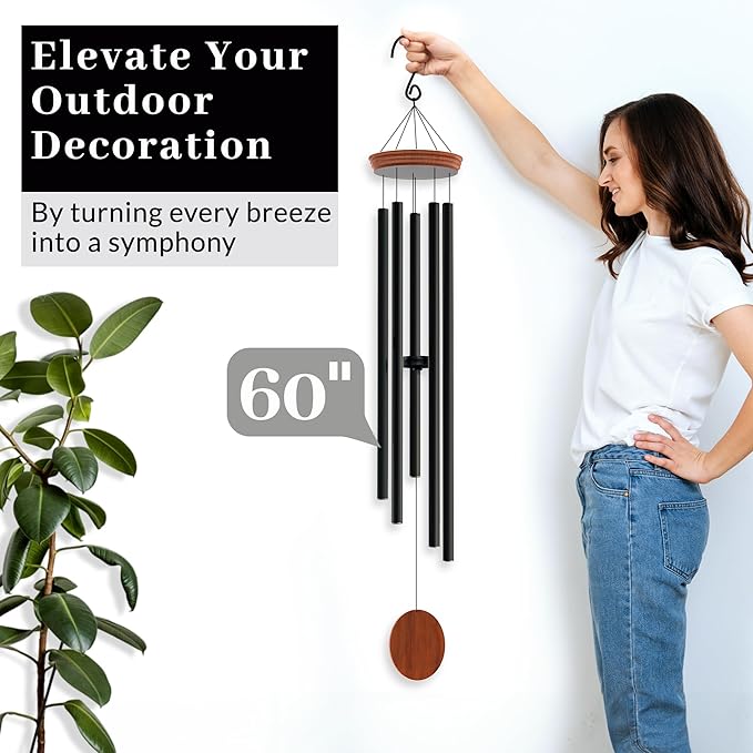 Extra Large Outdoor Wind Chimes 60" (Deep Tone, Weather Resistant)