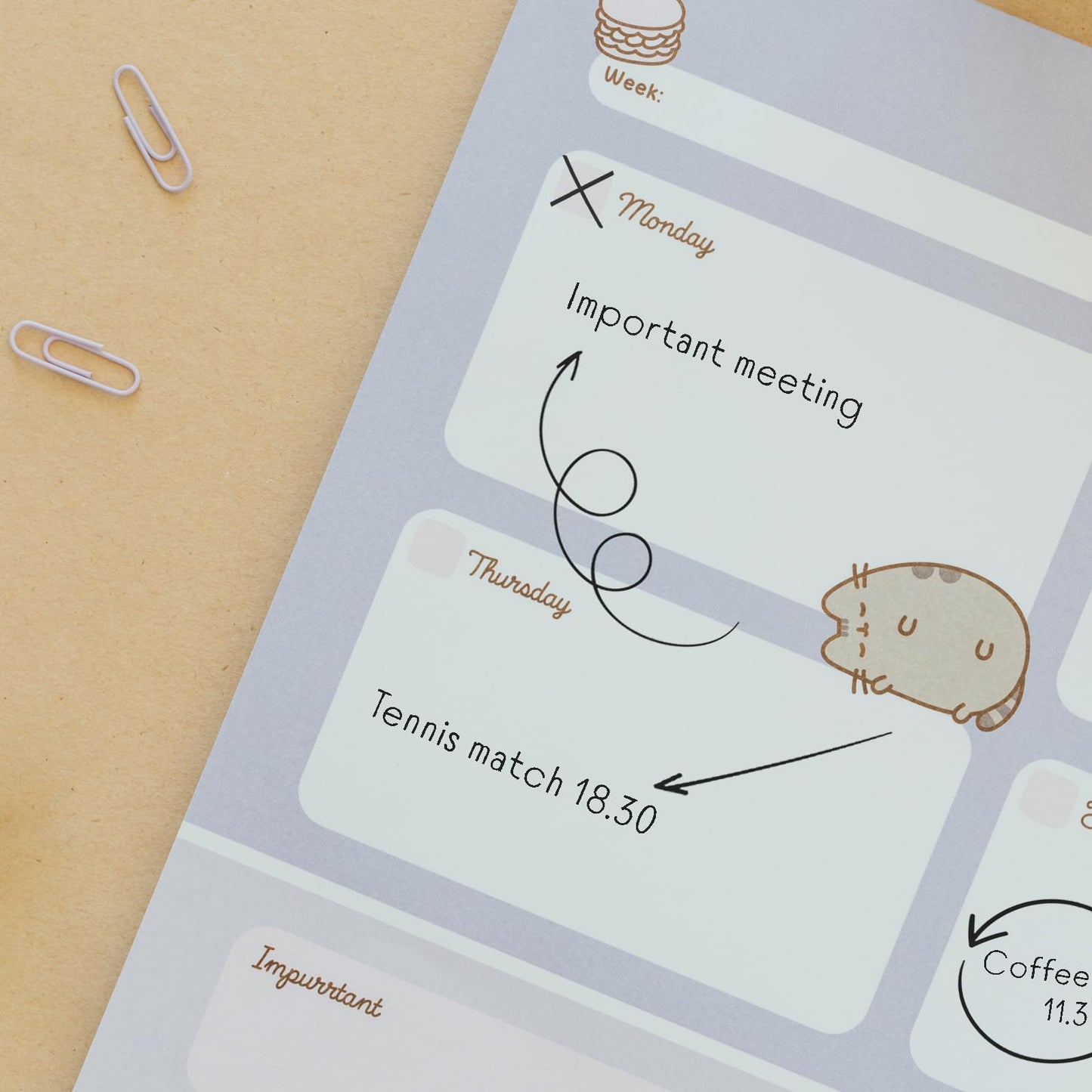 To Do List Notepad Pusheen Calendar A3 | Daily, Weekly Planner | ADHD Planner Pad | 54 Tear-Off Sheets 90 gsm | Pusheen Stationery | Improve Productivity | Task Planner