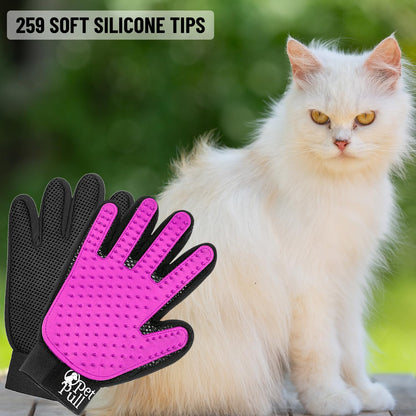 PET PULL Pet Grooming Gloves with 259 Silicone Tips - Pet Hair Removal Tool Gentle Shedding Dog Washing Gloves - Deshedding Brush Hair Remover Mitts for Dogs & Cats for Long and Short Hair (Pink)