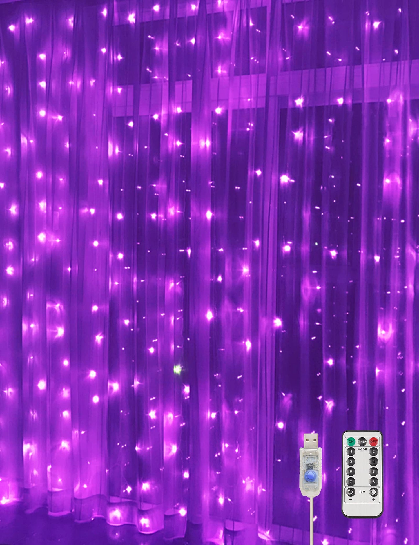 suddus Purple Curtain Lights for Halloween, 200 LED Hanging String Lights with USB Plug, Curtain String Lights Indoor for Bedroom Wall, Christmas, Party, Porch, Holiday Decorations, 6.5ft * 6.5ft