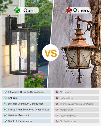 VIANIS Large 2 Pack Dusk to Dawn Outdoor Wall Lights, Black Gold Exterior House Lights Wall Mount Sconce, Modern Waterproof Front Porch Lanterns Light Fixture for Garage Coach, Outside Door Lights