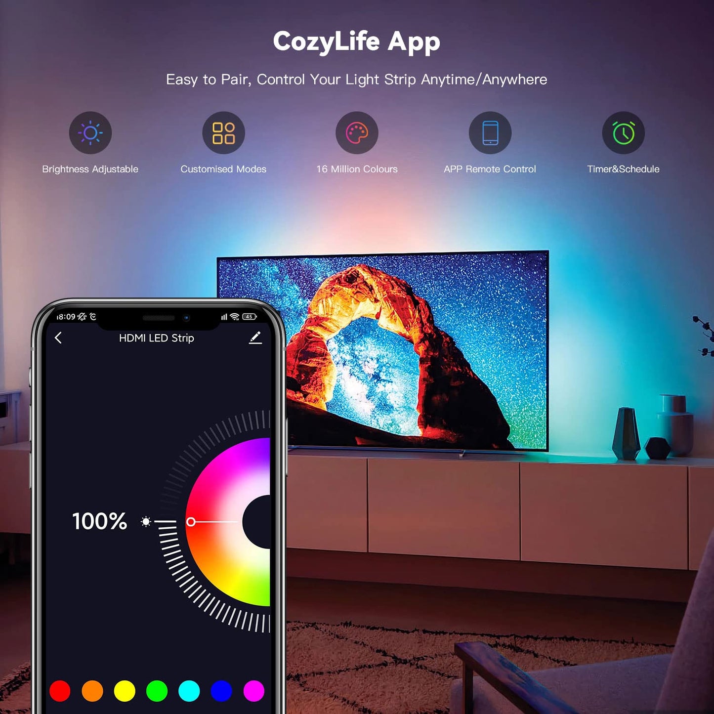DoHome LED TV Backlight with HDMI Sync Box for 75-85 inch TVs 16.4ft RGBIC WiFi LED Light Strip App Control with Sound and Scene Sync Compatible with Alexa and Google Assistant for Games and Movies