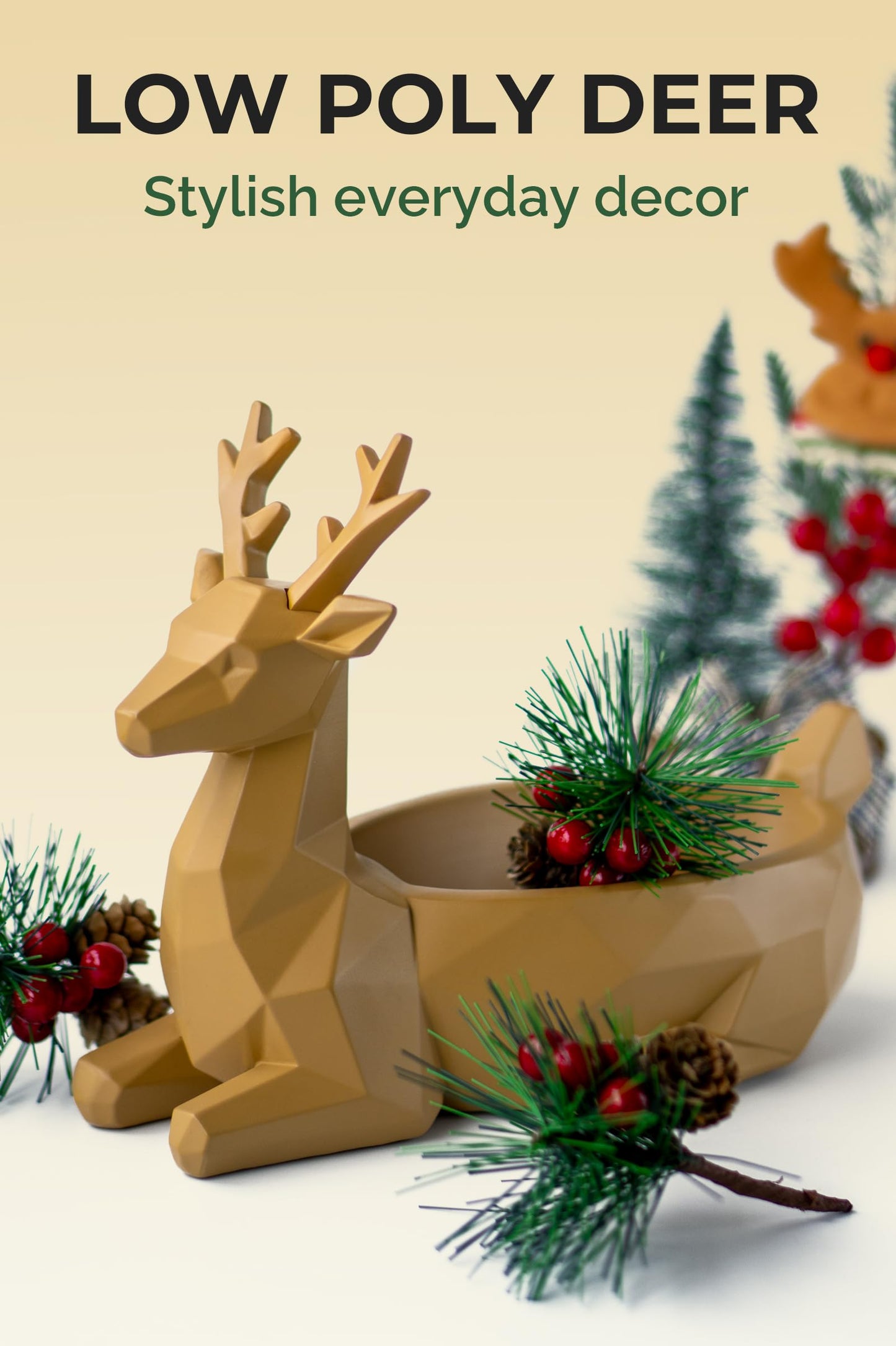 Fuzrea Low-Poly Deer Bowl, Resin Reindeer Statue, Deer Candy Dish & Key Holder, Deer Desk Decor for Living Room, Entryway, Dining Table, Office, Shelves