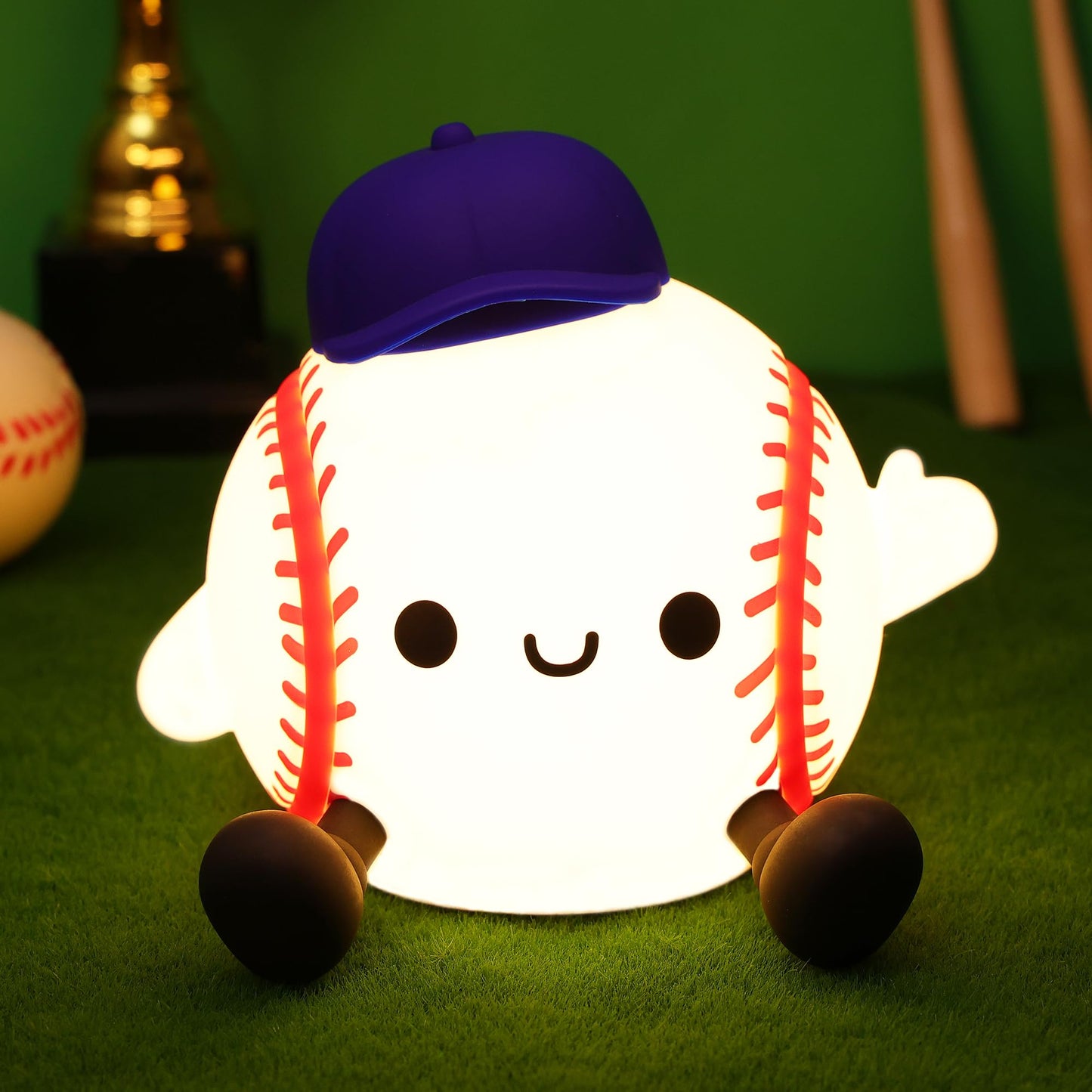 Okayera Baseball Night Light, Sports Baseballs Gifts for Baseball Fan, Soft Silicone Rechargeable LED Touch Lamp, Nursery Bedroom Bedside Decor for Boys Baby Kids Teen Sport Lover Xmas Birthday Gifts