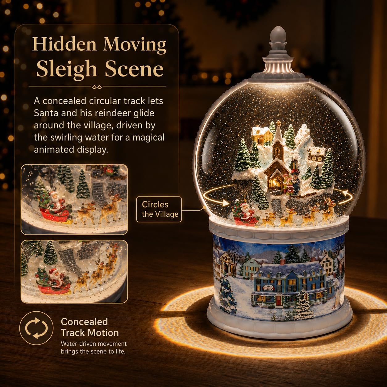 Large Lighted Snow Globe Lantern, 10.24" Winter Village Music Box with Moving Glitter & Rotating Carousel, USB & Battery Operated Night Light, 6H Timer, Snow Globe Gift for Women Mom Grandma Adults