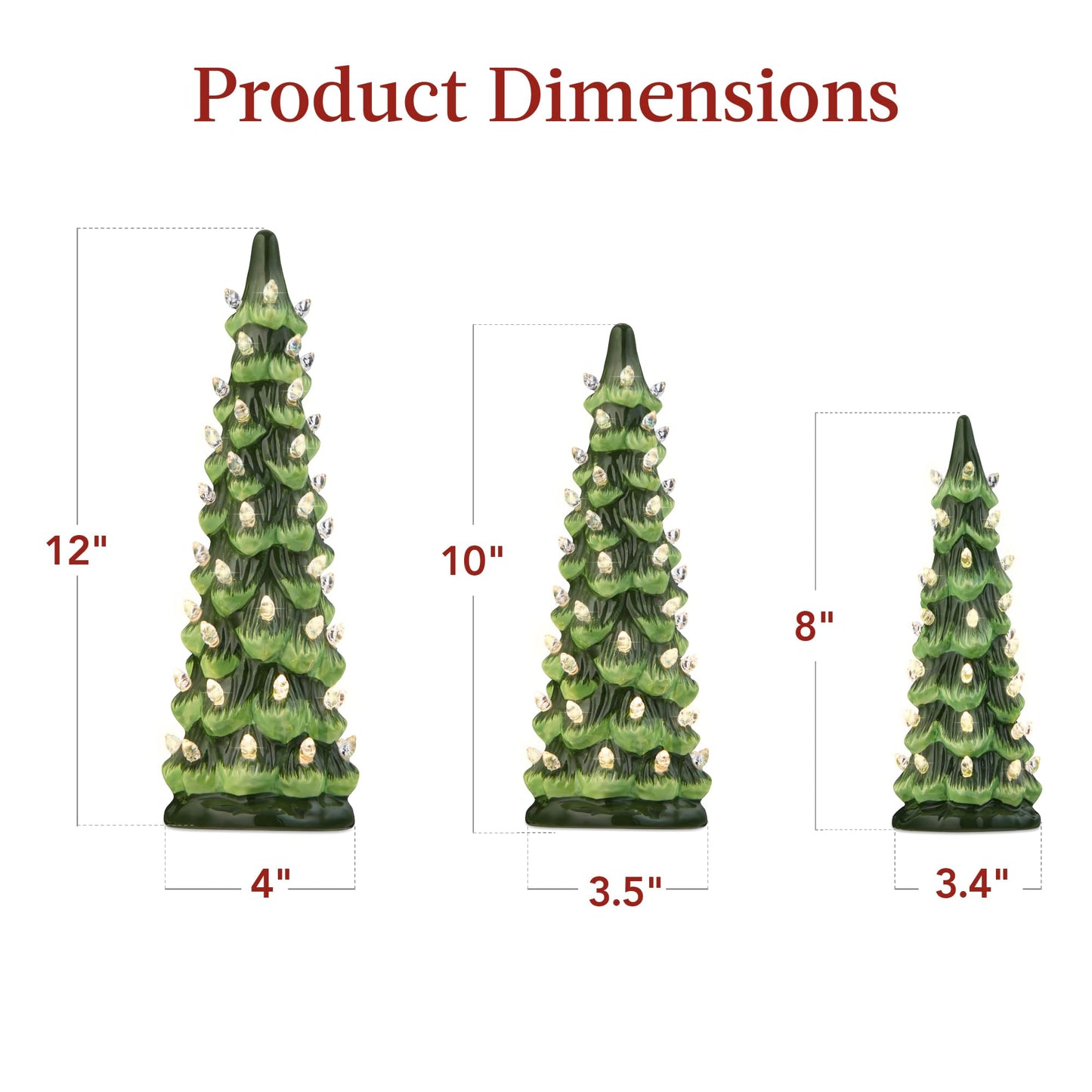 Best Choice Products Set of 3 Ceramic Christmas Trees, Pre-Lit Hand-Painted Tabletop Holiday Decoration w/Warm White Bulbs LED Lights – Green