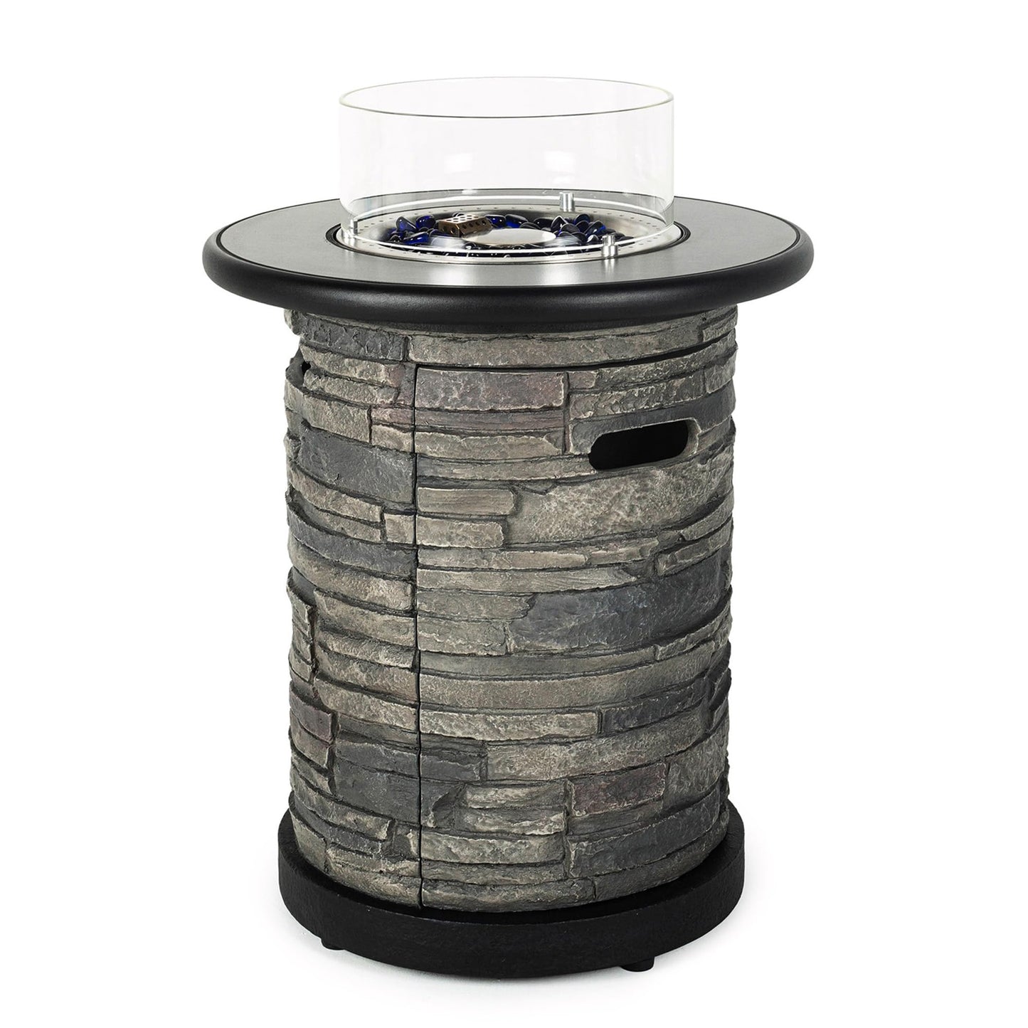 BAIDE HOME Outdoor Propane Fire Pit Table, Round Porcelain Tile Top 22" Fire Bowl Column W/ 40,000 BTU Firepit Table Auto-Ignition 400D Cover Glass Rocks for Outside Patio