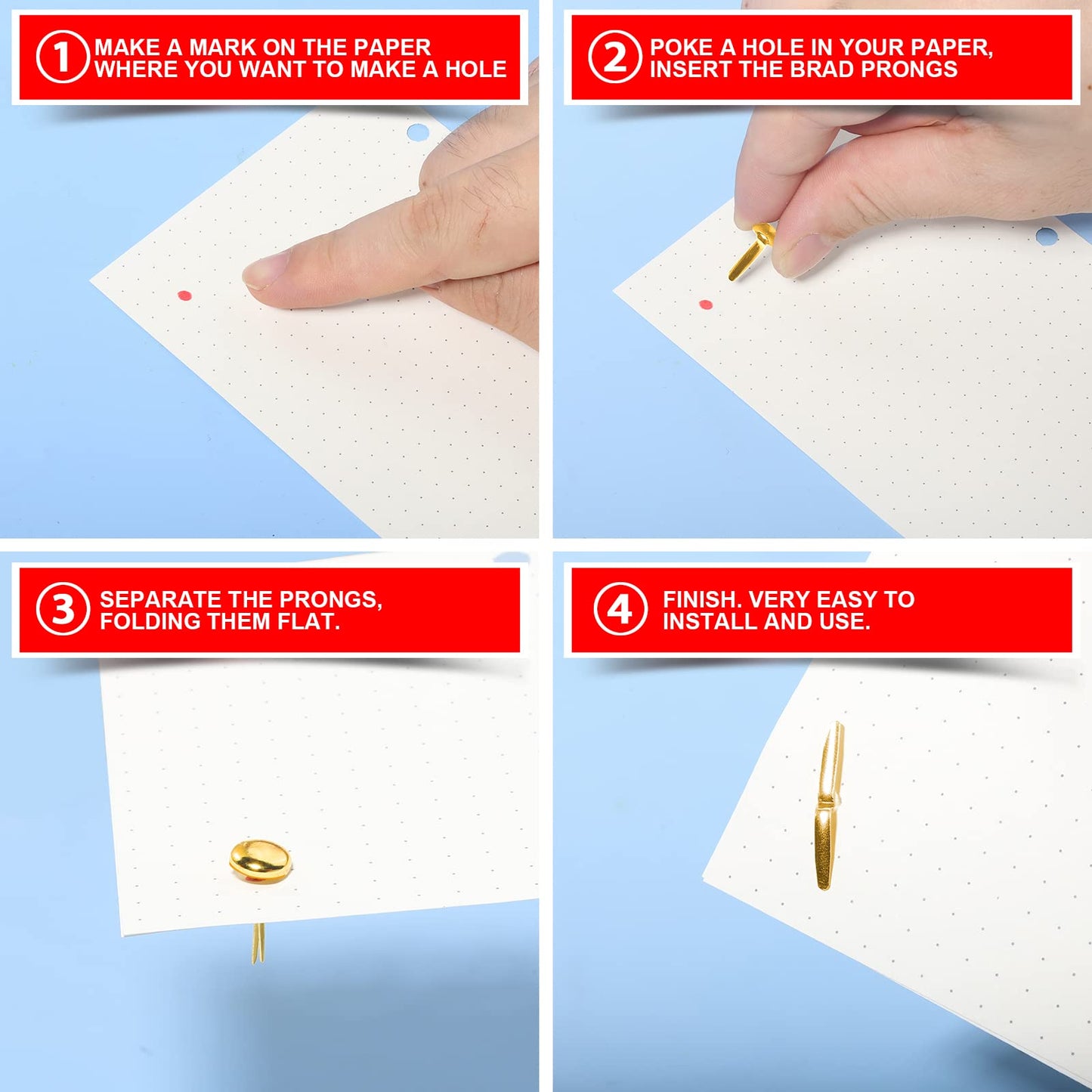 HNYYZL 500PCS Brads for Paper Crafts, Mini Gold Paper Fasteners,Mini Brass Fasteners,Brads Paper Fasteners,Mini Brads Round Head 8mm Paper Fasteners for Paper Crafts (0.3 x 0.6 Inch)