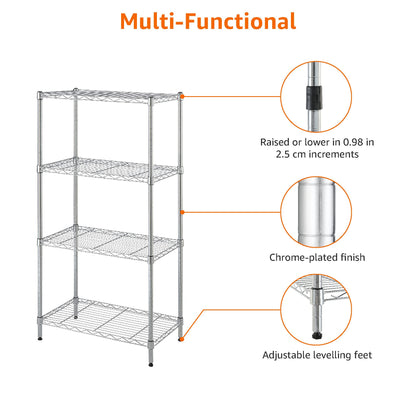 Amazon Basics 3-Shelf Adjustable Heavy Duty Steel Wire Rack Storage Shelving Organizer for Kitchen, Garage, 23.2" L x 13.4" W x 30" H, Black