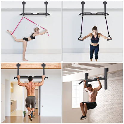 Kipika Joist Mount Pull Up Bar - Heavy Duty Chin Up Bar - 4 Height Levels, Multi-Angle Grip, Rings for Accessories - Ideal for Home Gym Workout and Crossfit Training