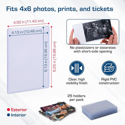 4x6 Photo & Postcard Topload Holders - Blue-Tinted Rigid Plastic Protectors | 25 Pack for Photos & Prints