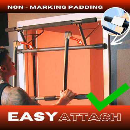 JACKAL Door Pullup Bar and Dip Bar Station - Removable Dip Bars, Rigid NO WOBBLE, Easy Folding Storage, No Screws, Dip Station and Pull-up Bar for Doorway, Collapsible Dip Station, No Door Damage, High Weight Capacity, Foldable Bodyweight Workout Station