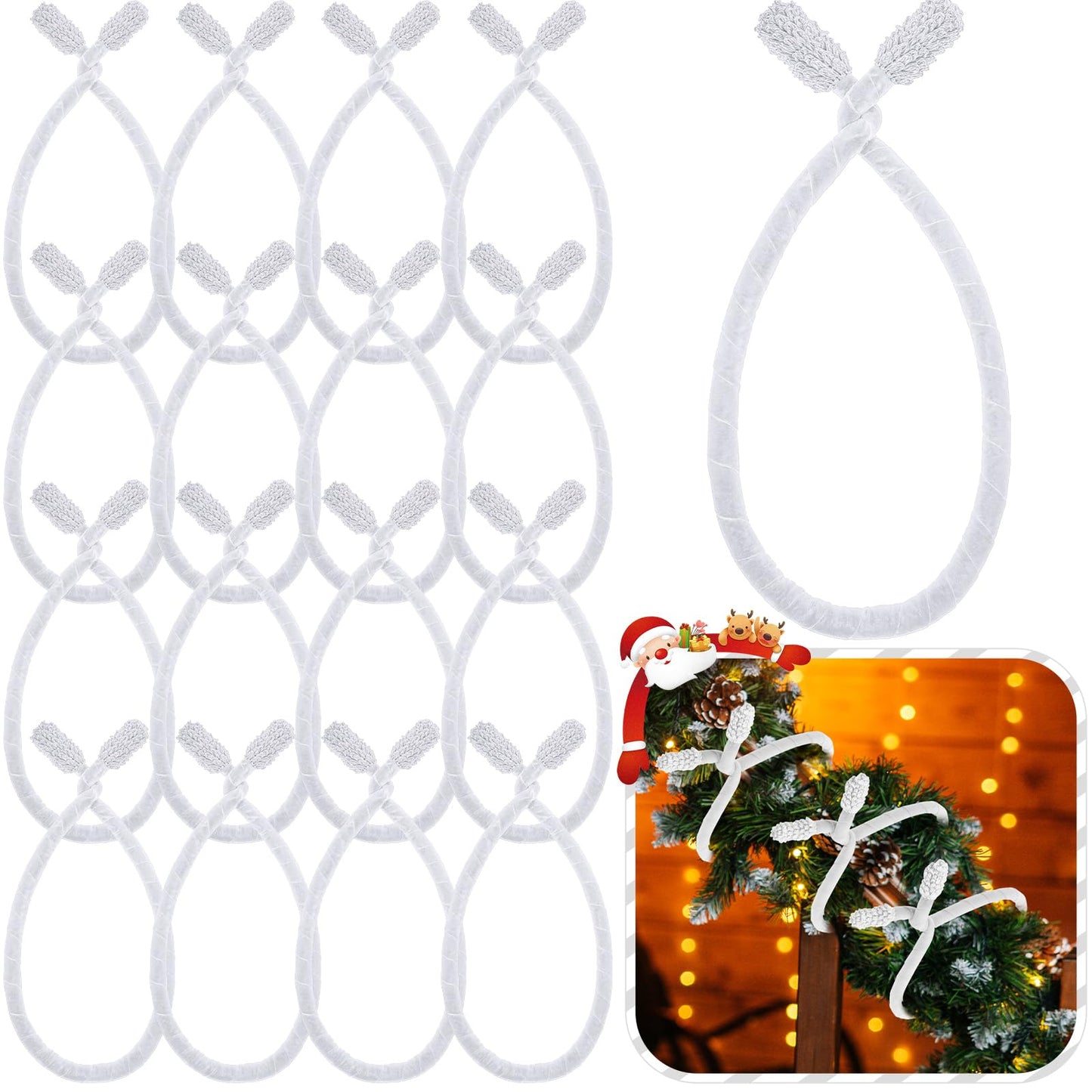 Zhengmy 16 Pcs 25 Inches Christmas Velvet Garland Ties Christmas Decorative Twist Ties for Banister Reusable and Flexible Twist for Xmas Home Decorations Holiday Craft Wrapping(White)
