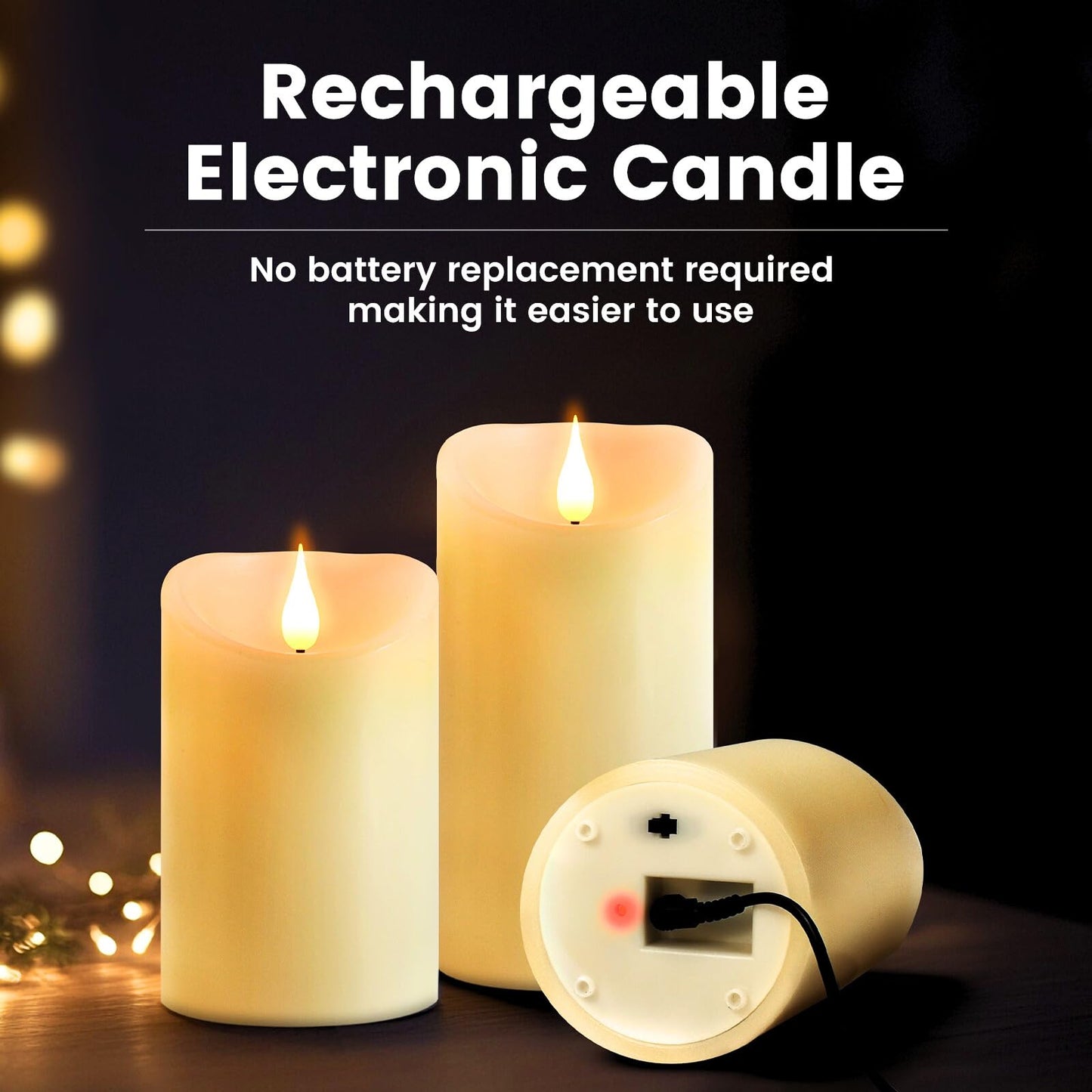 Rechargeable Candles with Remote - LED Pillar Candles with USB Charging Cable, Real Wax Flameless Candles for Lantern Romantic Home Decor, Φ 3" H 4" 6", 3 Pack for Halloween Decor