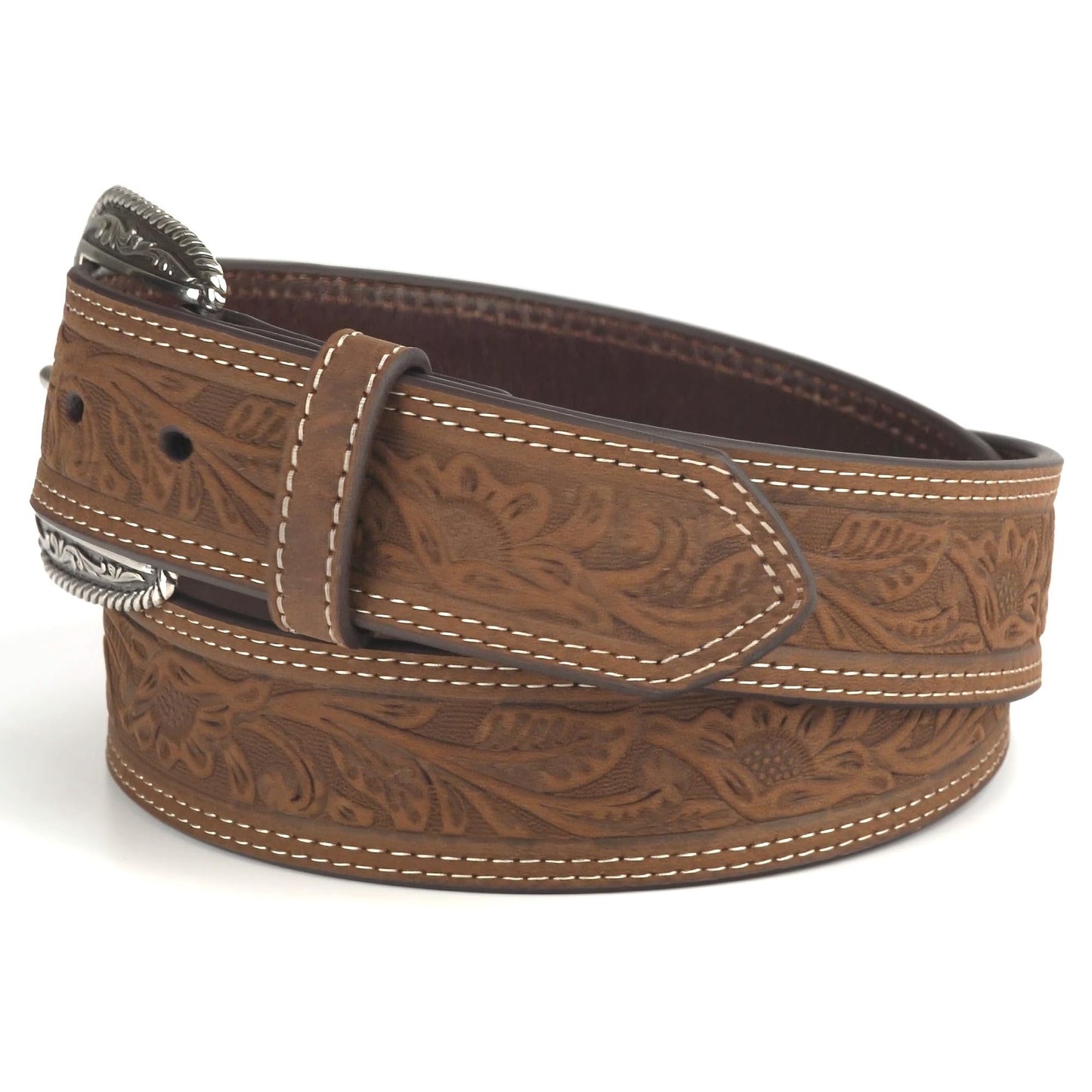 ARIAT Men's Leather Floral Embossed Belt, Medium Brown, 30