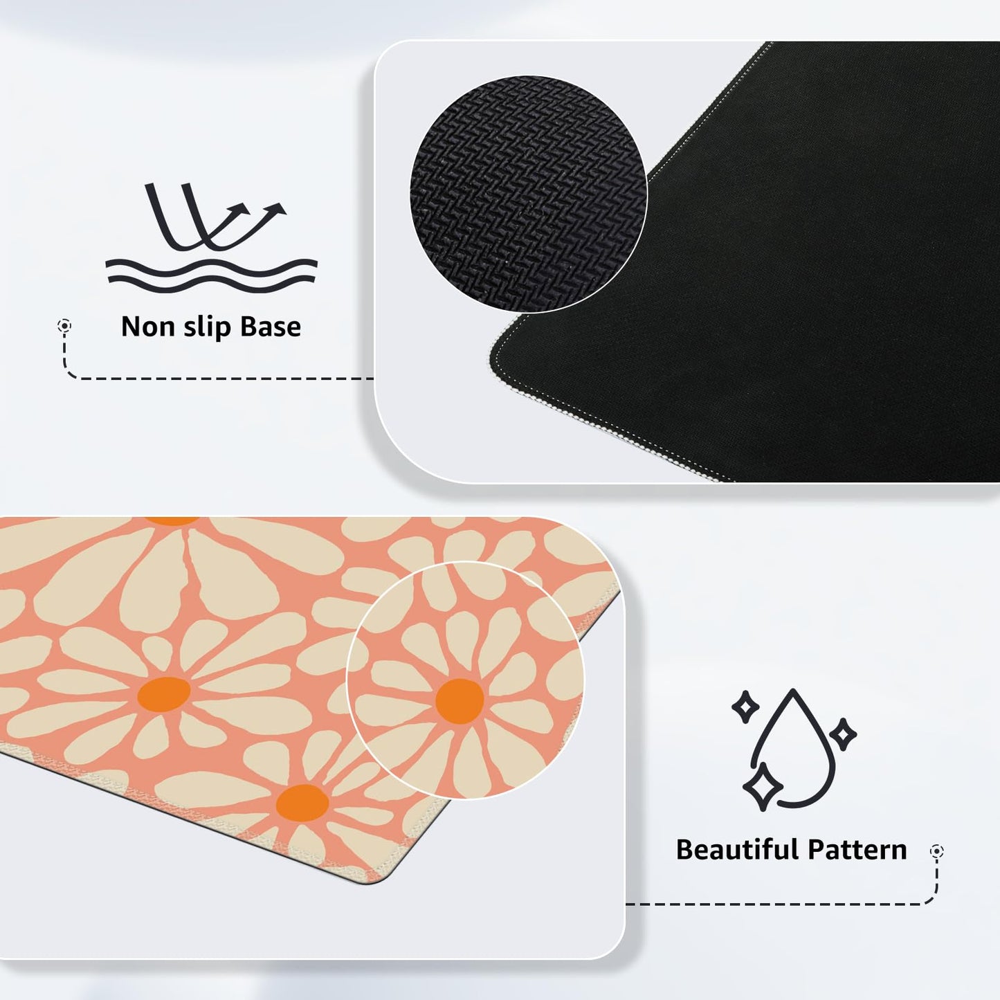 iCasso Desk Mat, Desk Matt for Desktop, Cute Desk Pad Mat, XXL Large Mouse Pad for Desk, Anti-Slip Big Mousepad with Stitched Edges, Keyboard Pad Mouse Mat for Computer, Work, Gaming (Orange Floral)