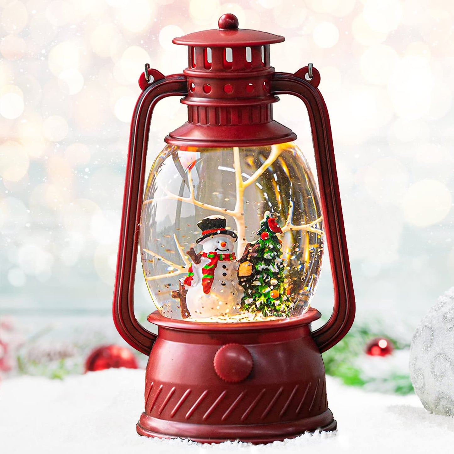Christmas Musical Red Snow Globes, Swirling Glitter Snow Globe Lantern, Snowman Ornaments, Christmas Decoration for Home, Gifts for Women…