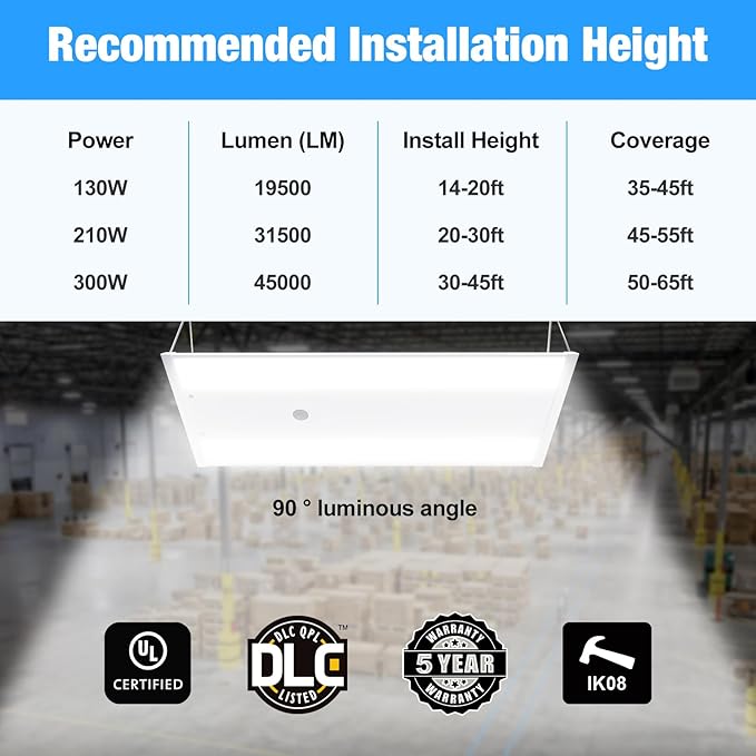 LED Linear High Bay Light 1-Pack, 300W 45000LM 0-10V Dimmable 5000K Daylight, Adjustable High Bay LED Shop Lights Lighting Fixtures for Garage Warehouse Workshop, UL
