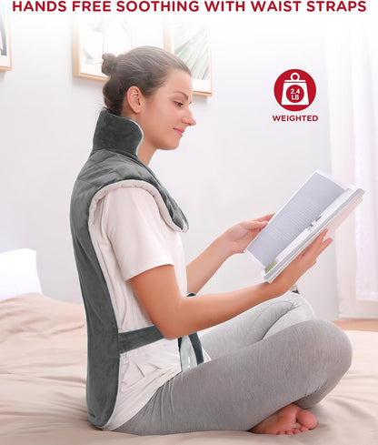 Comfytemp Heating Pad for Back Pain Relief, 22"x33" XXL Weighted Electric Neck Shoulders Heat Pad, 2H Auto-Off, Large Back Heated Wrap, Birthday Gifts for Women Men, Washable, Gray