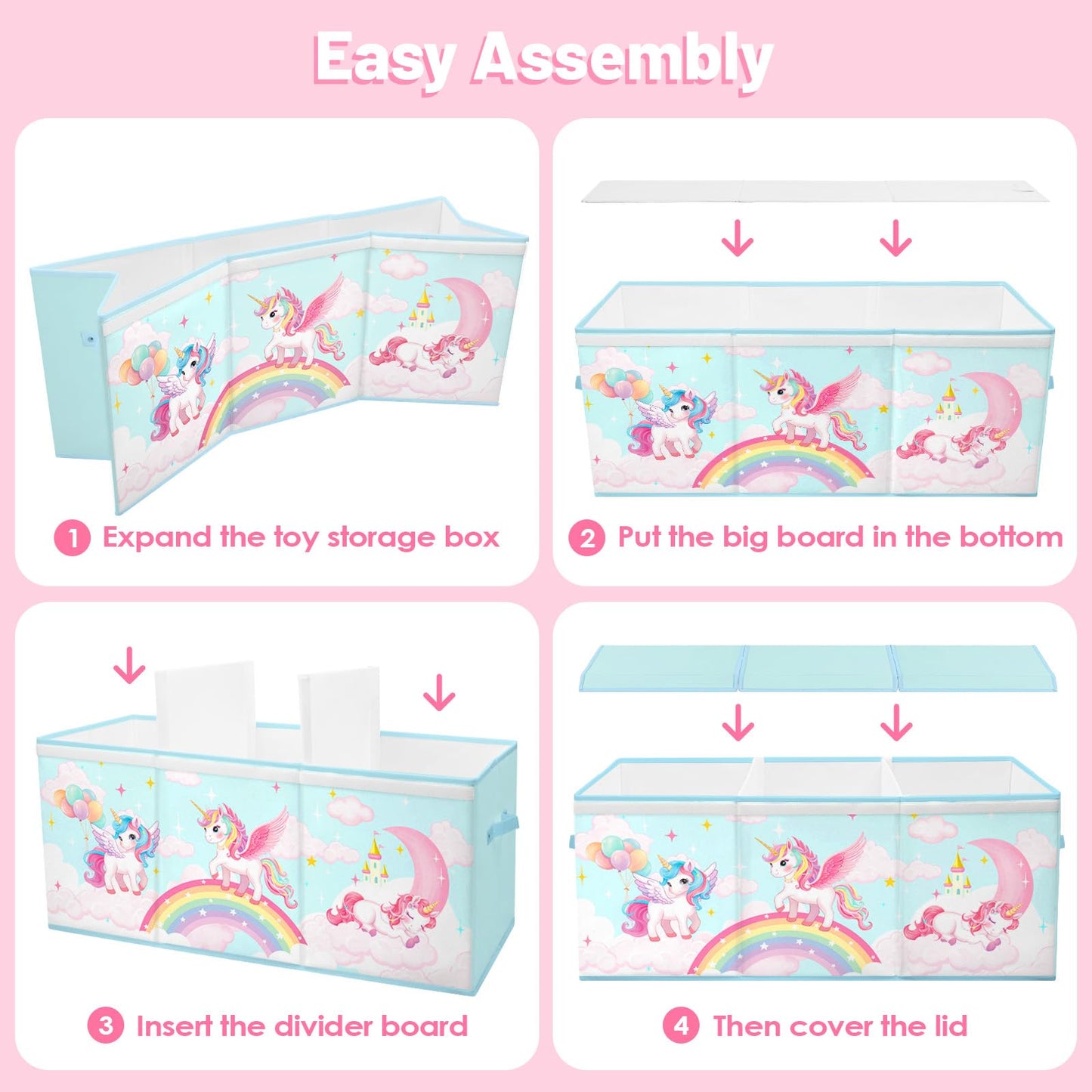 Toy Storage Bin with Lids,Extra Large Toy Box Chest with Handles for Kids Boys Girls,Collapsible Storage Organizer Box Bin Basket for Bedroom,Playroom, Nursery,37.8"x12.6" x15.7",Rainbow Unicorn