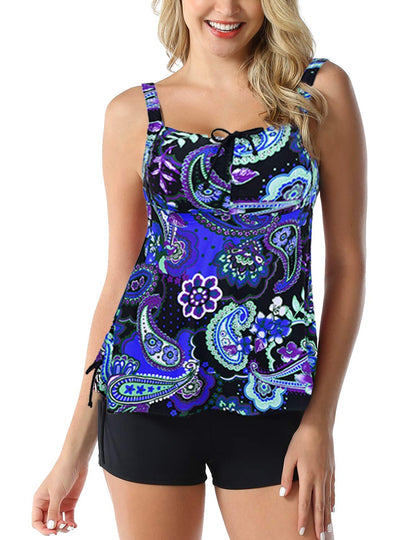 Septangle Women's Plus Size Swimsuit Floral Print Bathing Suit Two Piece Push Up Swimwear (Royal Blue,US 12)