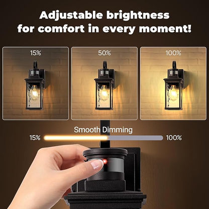 Oil-Rubbed Bronze Motion Sensor Exterior Lighting Fixtures for House with GFCI Outlet, Farmhouse Outdoor Porch Lights Wall Mount with Tempered Water-Ripple Glass, Outside Sconces for Garage