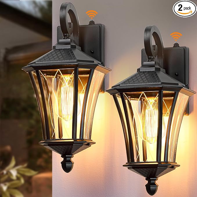 YSN 2 Pack Dusk to Dawn Outdoor Light Fixture Wall Mount Porch Lights Weather Resistant Exterior Sconce Light, Waterproof Wall Lantern for Porch, Garage, Backyard, Walkway, E26 Socket, Black