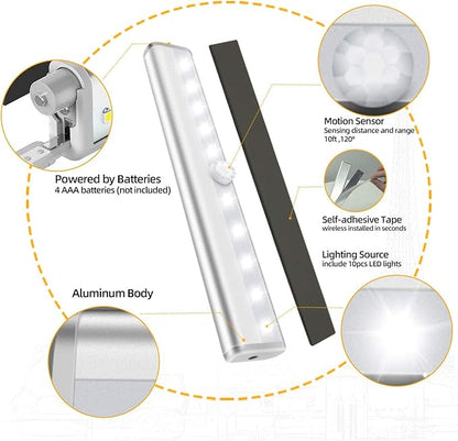 6 Pack LED Motion Sensor Lights, 10 LED Closet Battery Operated Lights, Stick-On Anywhere Magnetic Night Light Bar, Led Safe Light Indoor for Closet Stairs Wardrobe Under Cabinet