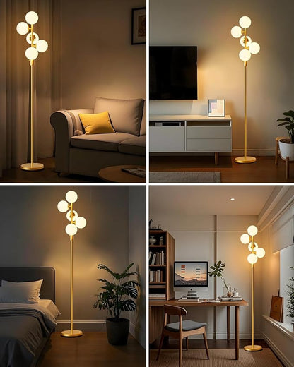 Lightdot Dimmable Globe Floor Lamp Mid Century Modern Floor Lamp with 5Pcs 3000K G9 Bulbs Stepless Brightness Adjustable Gold Standing Lamps with Stable Base for Living Room Bedroom Office