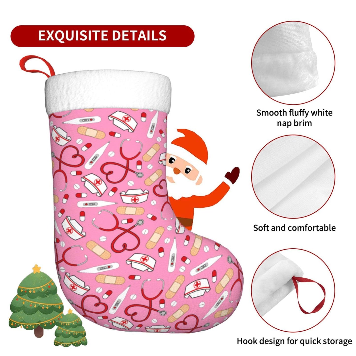 Wizfuyq Medical Thermometer Nurse Hat Christmas Stockings Doctor Stethoscope Xmas Stockings with Plush Faux Fur Cuff Decoration for Party Holiday Decorations