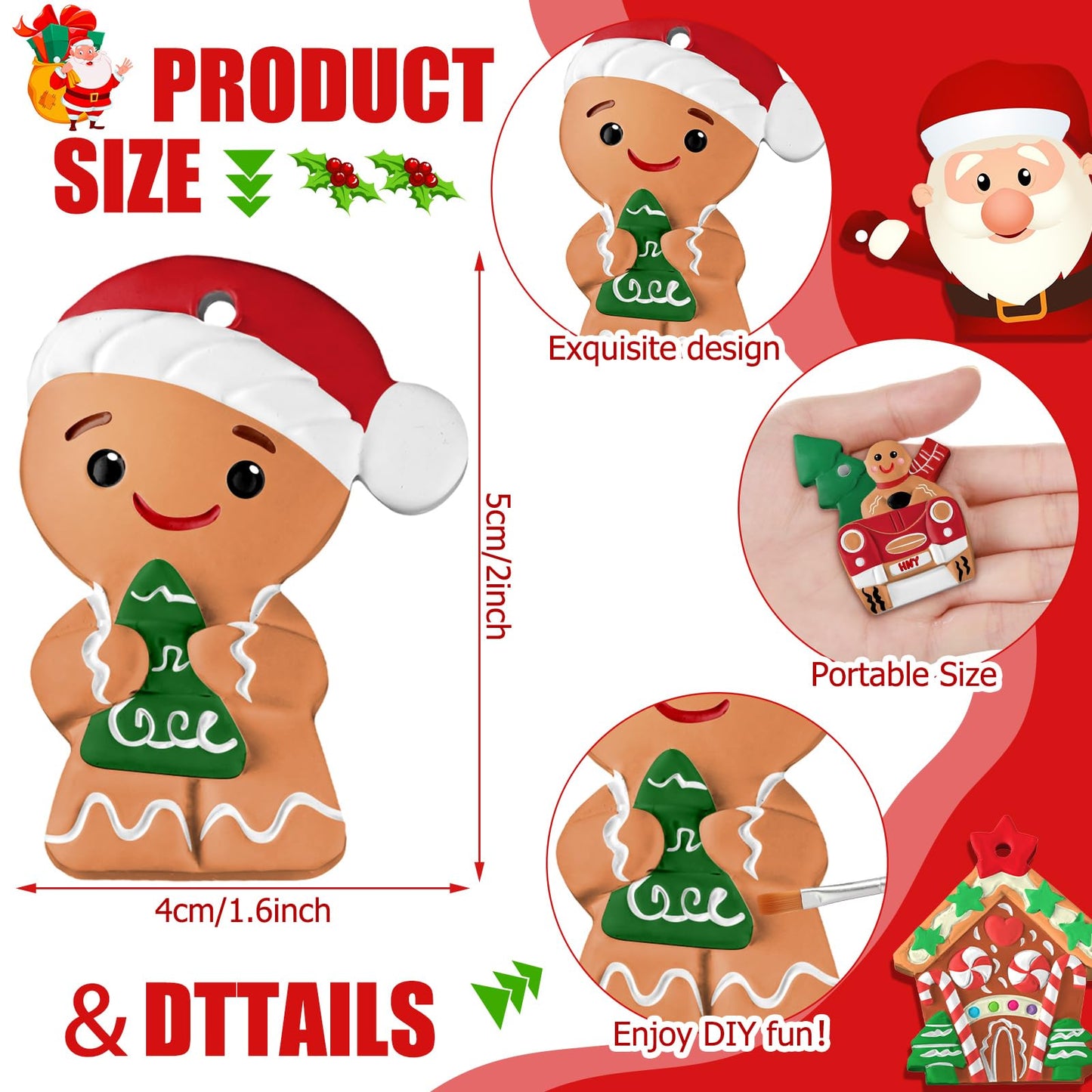TecUnite 28 Pcs Ceramic to Paint Christmas Ornament Crafts Adults Unpainted DIY Ceramic Figurines Decorate and Paint Your Own Ornaments Kits DIY Craft Xmas Holiday Activities(Gingerbread Man)