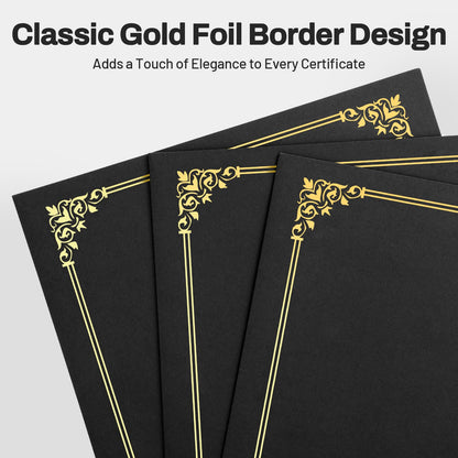 SUNEE Certificate Holders(Black, 30 Packs), Diploma Covers Gold Foil Border, for Letter Size 8.5x11 Certificates, Cardstock, Document Papers