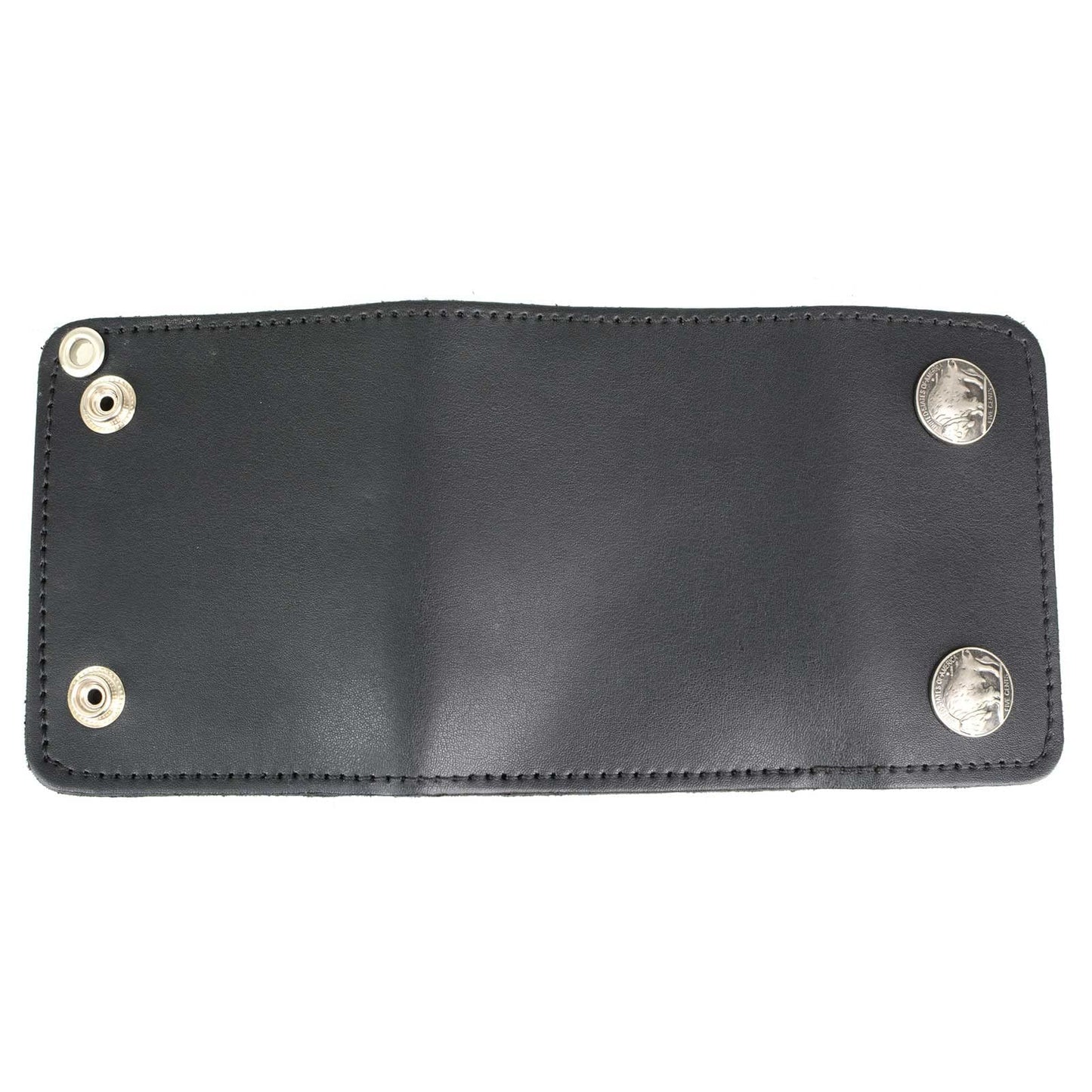 Milwaukee Leather MLW7821 Men's 4” Leather Biker Tri-Fold Wallet w/Buffalo Nickel Snaps Wallet w/Anti-Theft Stainless Steel Chain - One Size