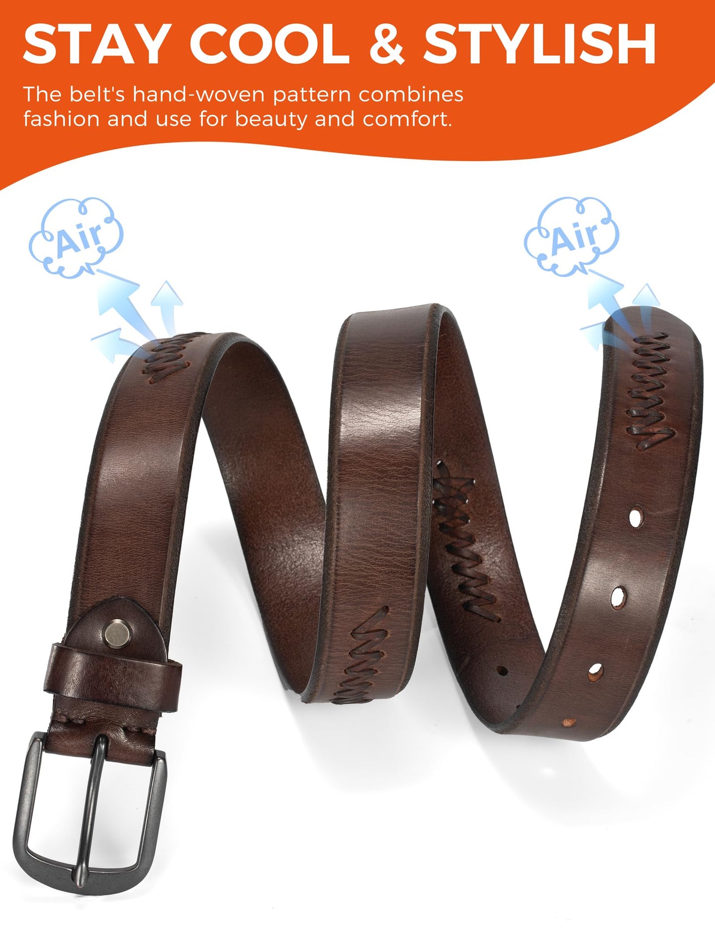 TYWestyles 1.3“ Women's Casual Leather Belt with Metal Buckle (Dark-Brown, M (Fits Waist 32-34))
