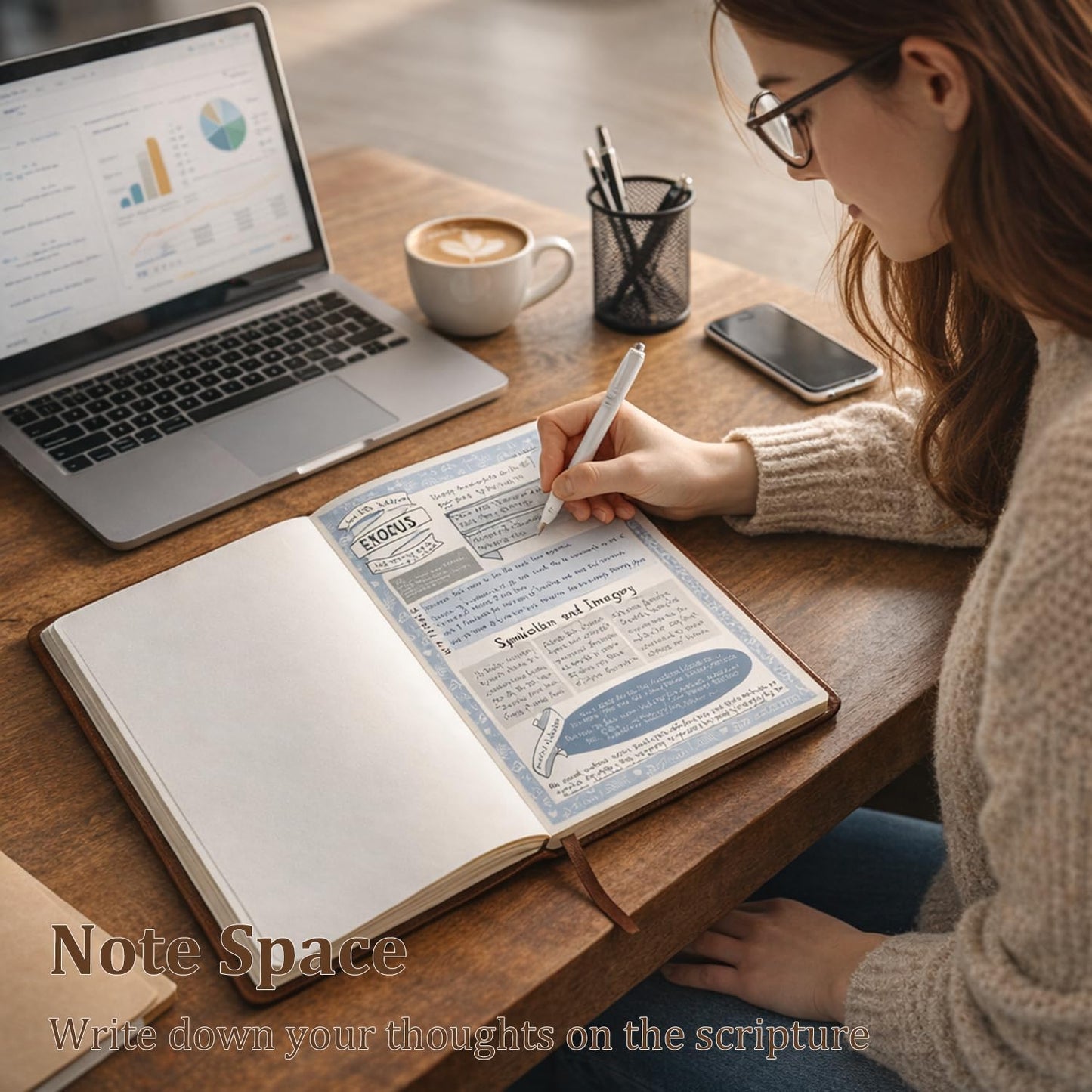 66-Page Bible Study Guide & Devotional Journal - PU Leather Cover, Scripture Summaries, Daily Reflections | Beginner-Friendly Spiritual Growth Notebook | Christian Gift Idea (Brown)