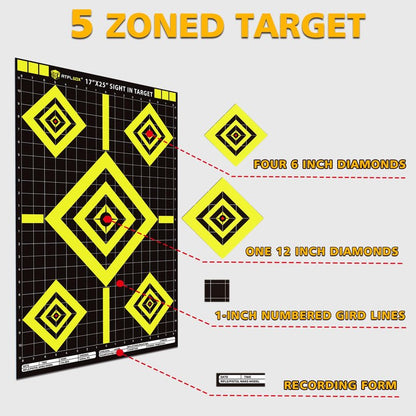 Atflbox Sight in Shooting Range Paper Target, 17X25 Inch High Visibility Target Paper for Indoor and Outdoor Shooting Practice, Suitable for Handgun, Pistol, Rifle, Airgun, Pellet BB Gun (25 Pack)