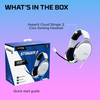 HyperX Cloud Stinger 2 Core - Gaming Headset for Playstation, Lightweight Over-Ear Headset with mic, Swivel-to-Mute Function, 40mm Drivers - White