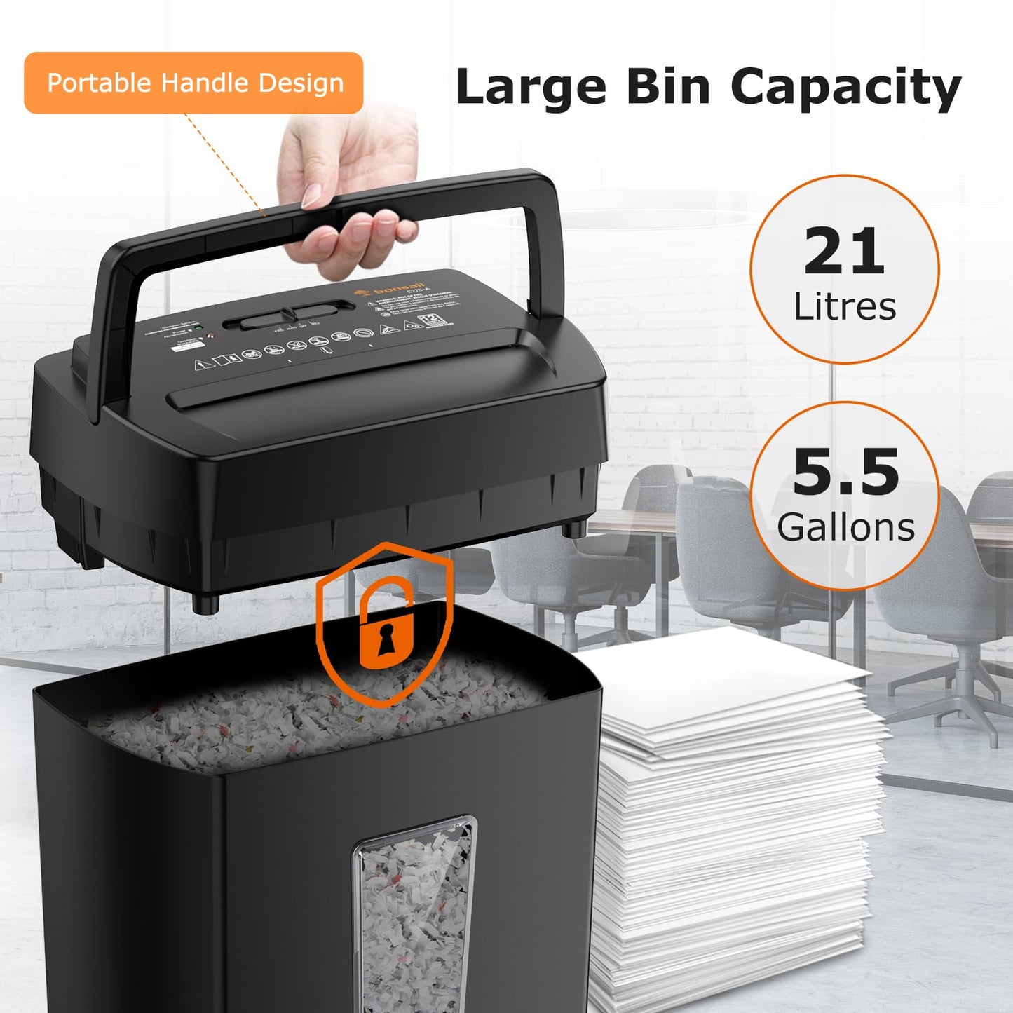 Bonsaii 12-Sheet Cross Cut Paper Shredder, 5.5 Gal Home Office Heavy Duty Shredder for Paper, Credit Card, Mail, Staples, with Transparent Window, High Security Level P-4 (C275-A)