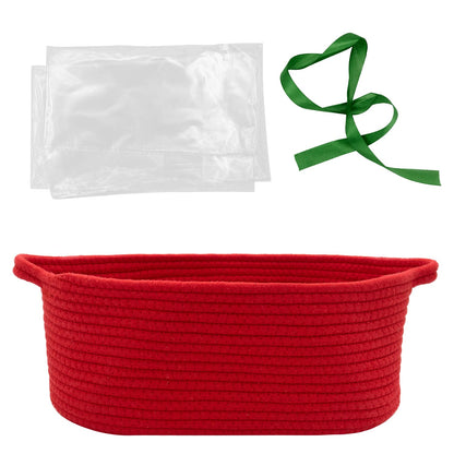 Woven Basket with Gift Bags and Ribbons, 14"X 10" X 6" Gift Storage Organizer Bin Shelf Shelves Cotton Rope Basket for Nursery, Pet Toys (Red)