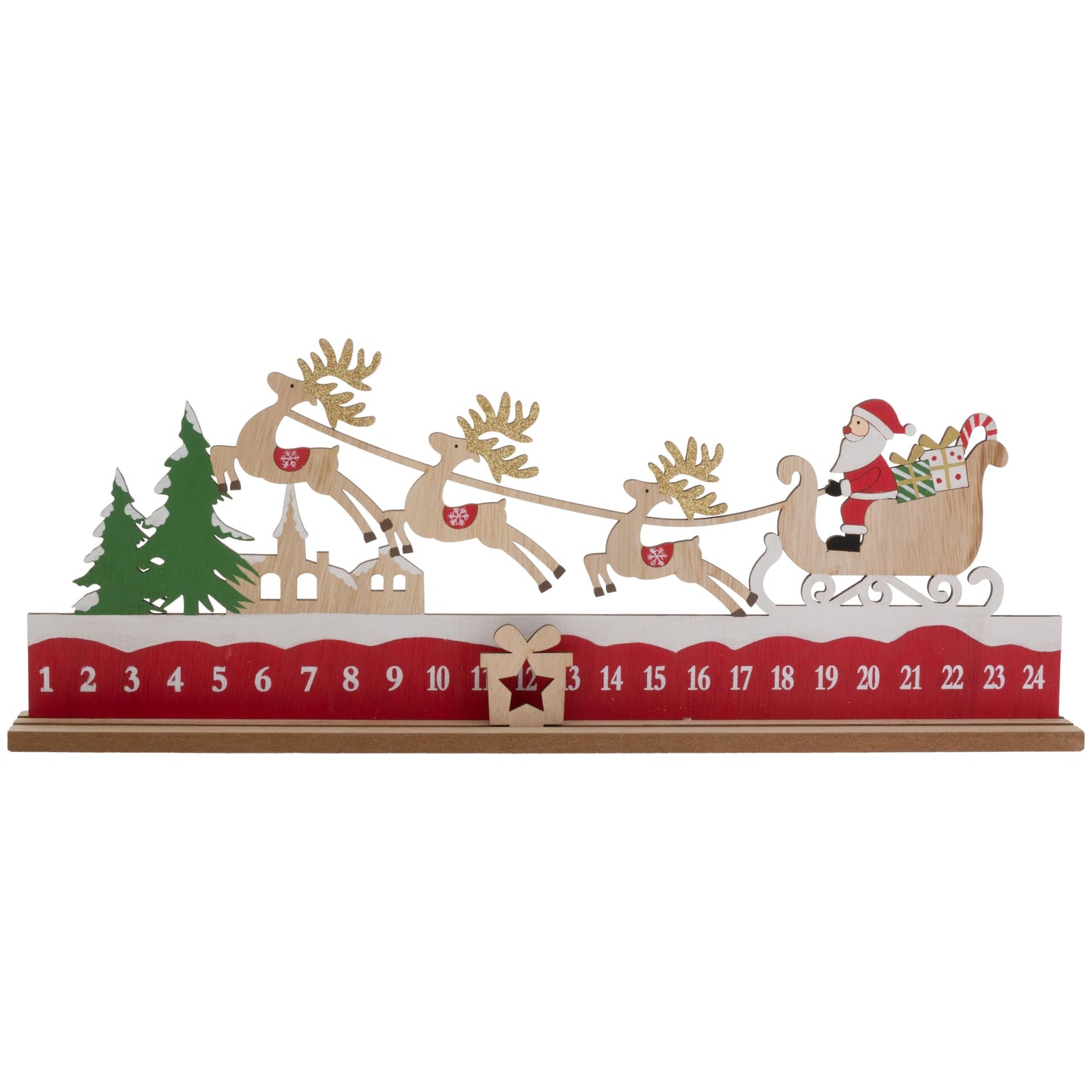 Boston International Advent Calendar Christmas Countdown Sign Tabletop Mantel Shelf Winter Holiday Decorations for Home, 18" x 6.75", Santa & Reindeer