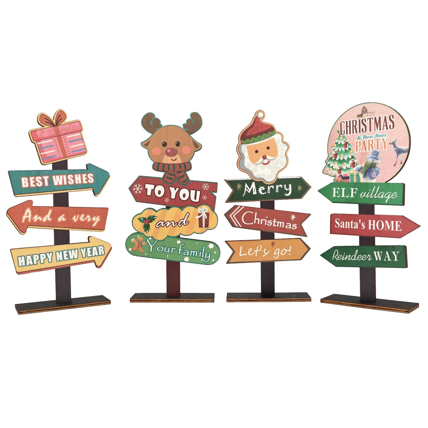 YvSuZeBuDa Christmas Table Decorations, 4 Piece Wooden Rectangular Sign Boards, Rustic Farmhouse Style, Polychrome, 8.86 x 4.72 Inches, Wall Mount with Twine, Cozy Theme