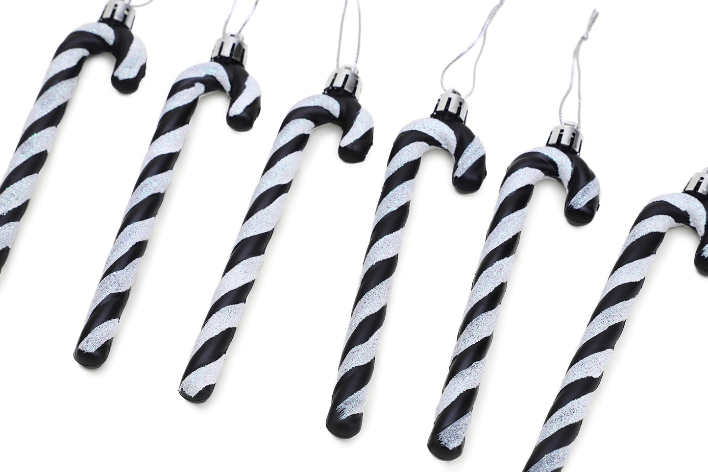 Christmas Concepts® Pack of 6-13cm Glitter Candy Cane Christmas Tree Decorations/Ornaments (Black & White)