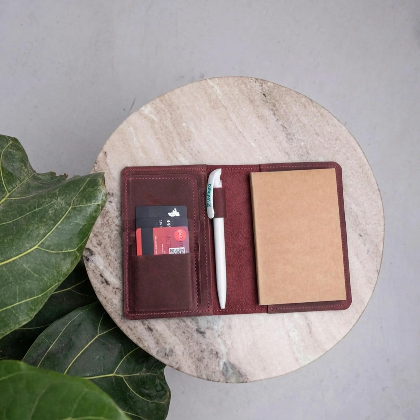 TORAKIP Leather Travel Journal Cover A6 – Refillable Notebook Cover with Pockets & Pen Holder, Handmade Genuine Leather Case for 4.1" x 5.8" Notebooks (Paper Not Included), Burgundy