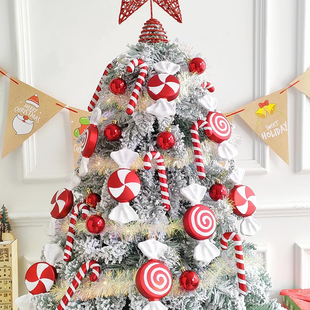 12Pcs Christmas Lollipop Candy Cane Ornaments, Hanging Christmas Tree Crafts 6.5Inch Red White Fake Pendant for Xmas Tree Decor New Year Home Party Supplies
