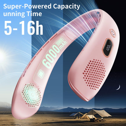 VEKK Neck Fan, Portable Bladeless Fan, 6000mAh Battery USB Rechargeable, LED Display, 360° Cooling Wearable Personal Fan, 3 Speeds, Quiet, Hands Free Neck Fans for Travel