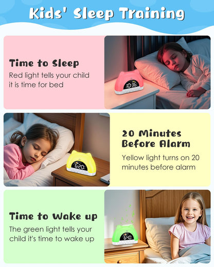 Homiyteck Kids Alarm Clock, OK to Wake Alarm Clock for Kids, Cat Clock with 11 Colors Night Light, 10 Soothing Sounds, Child Lock, Dual Alarms, Sleep Training, Birthday Gift for Boy Girls Children