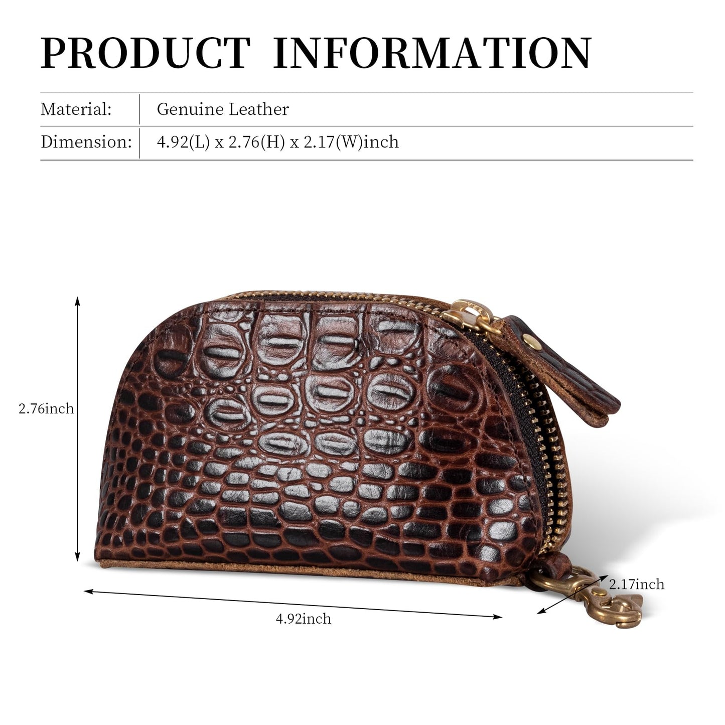 Gexmil Genuine Leather Coin Purse with Zipper, Full Grain Leather, Mini Coin Pouch for Women Men, Change Wallet,Crocodile Brown