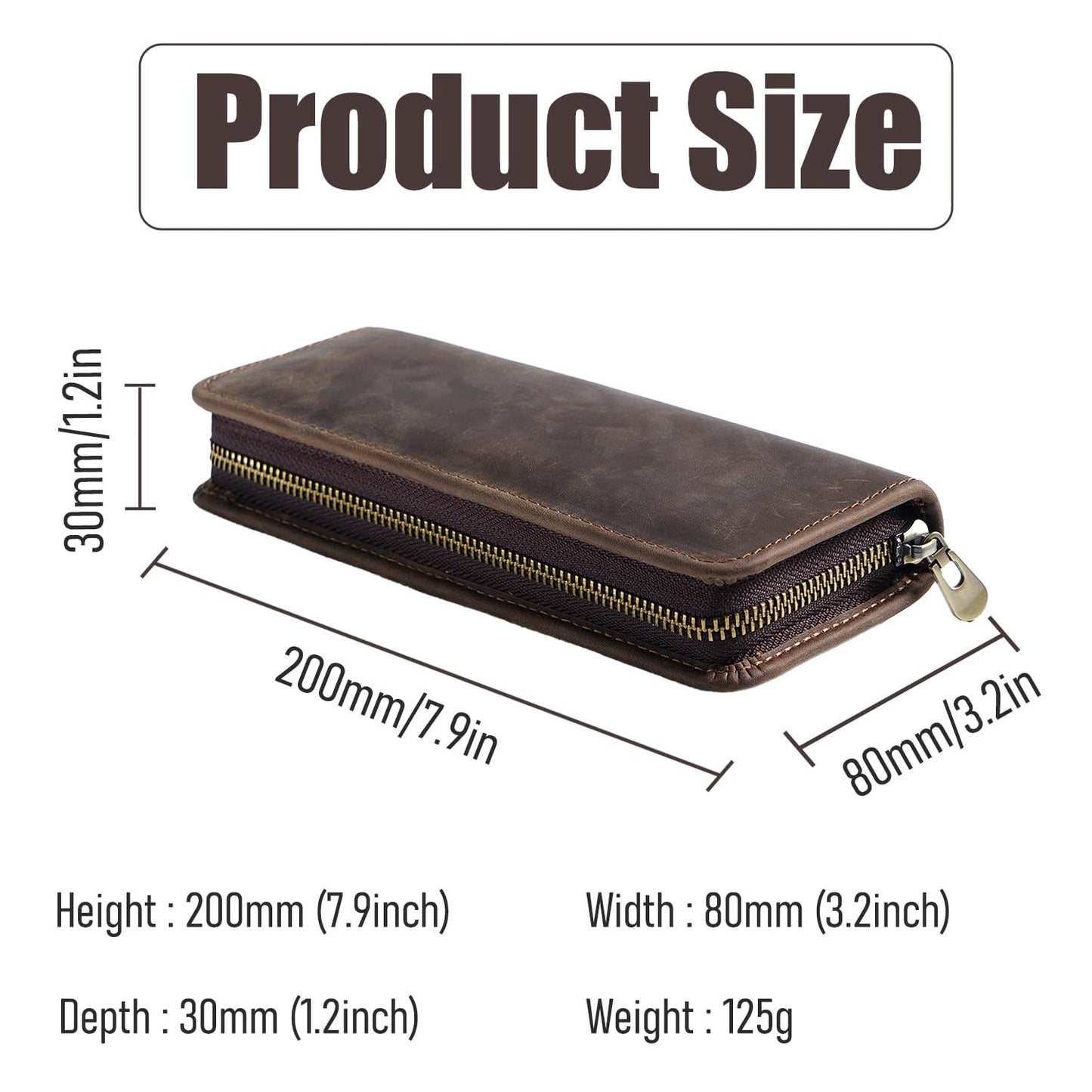 Acidea Genuine Leather Pencil Case Organizer, Coffee Style Leather Storage Pen Pouch for Pencils, Markers, Pens and Art Supplies, 10 Wooden Pencils Portable Pen Case Storage for Man Woman Office