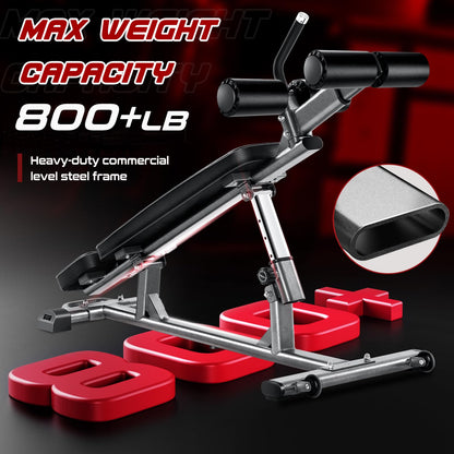 BODY RHYTHM Professional Sit-Up Bench with 4 Adjustable Heights and Reverse Crunch Handle, Adjustable Weight Bench and Flat, Incline & Decline Bench Press, Great Strength Training Slant Bench and Ab &