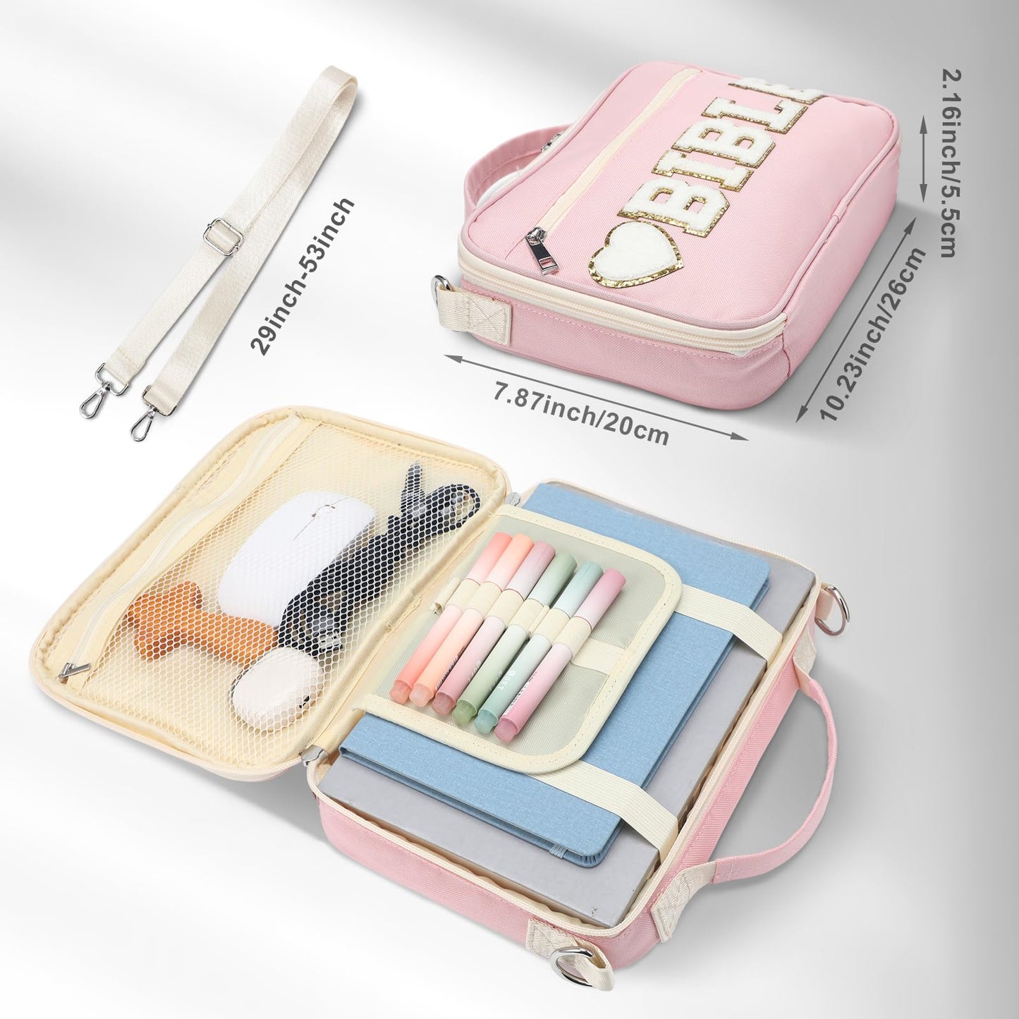 Silkfly Pink Bible Cover Case for Women Preppy Large Chenille Letter Church Bag with Shoulder Strap and Handle Waterproof Christian Tote Bag for Bible Study Accessories Christian Easter Gifts